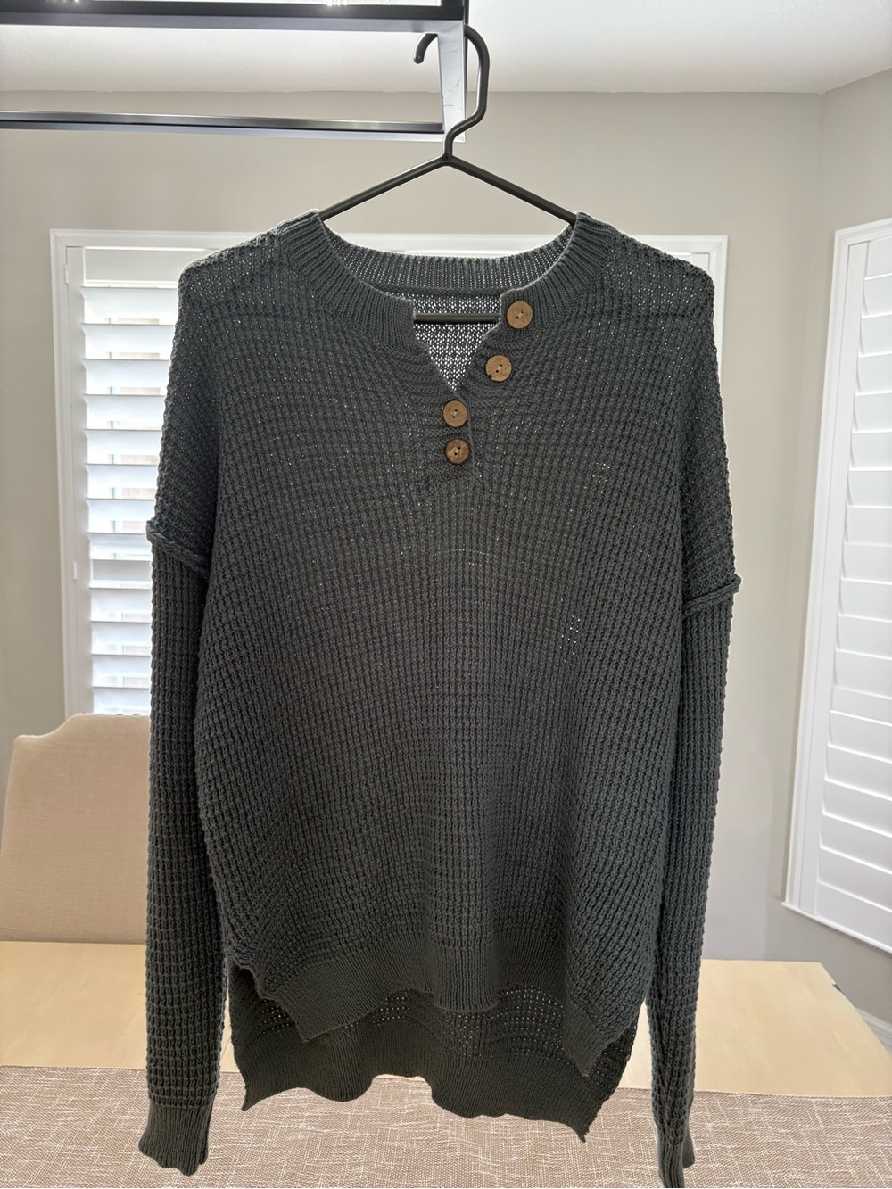 Women’s grey/ blue Boho Beach Hut soft knit sweater with buttons